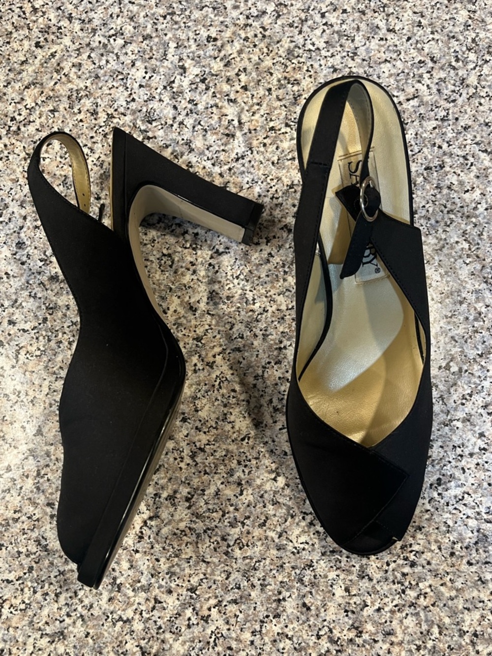 Vintage 90s satin peep toe heels